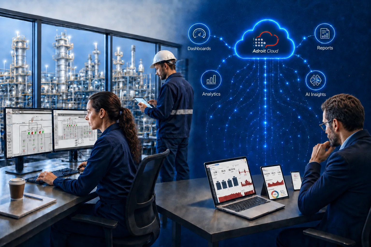 Adroit Cloud dashboards, reports and analytics generated from published operational data