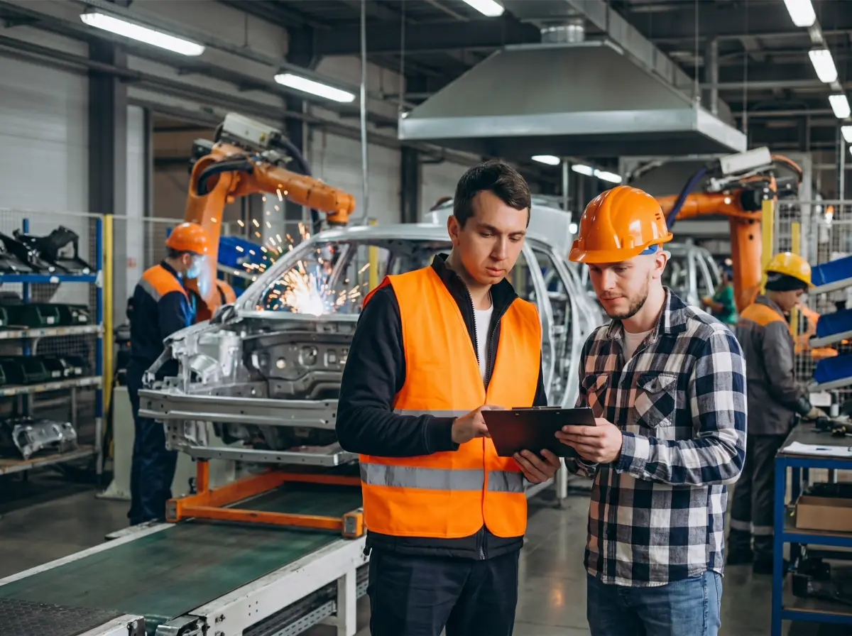 Engineer working with industrial monitoring and control equipment