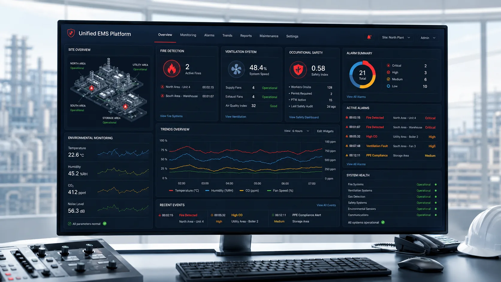 Environmental Management System features across monitoring, detection and reporting