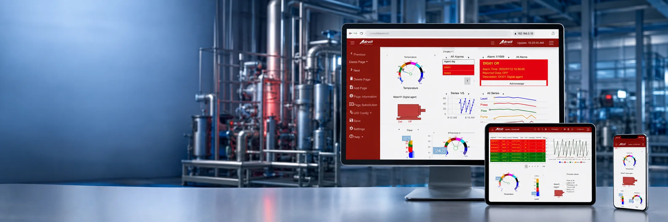 Operator viewing Adroit SCADA dashboards on a tablet away from the control room